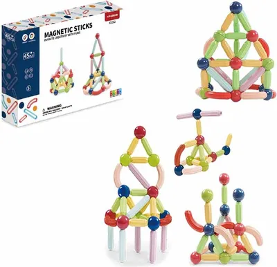 Obrázok produktu pre Magnetická stavebnica 45ks - Solid Color Magnetic Sticks