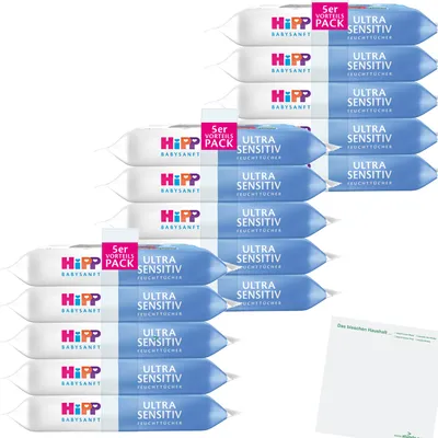 Produktbild von Hipp Babysanft Feuchttücher Ultra Sensitive 3er Pack (3x 5x48 Stück) + usy Block