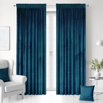 Produktbild von Blau Vorhang mit Kräuselband 140x250 cm Gardinen aus Velours-Struktur modernes Verdunkelungsvorhänge für Schlafzimmer