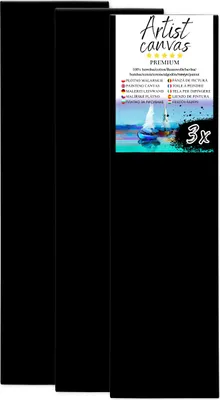 Produktbild von 3x Leinwand auf Keilrahmen 100% Baumwolle 330 g/m² Schwarz grundiert 40X130 cm
