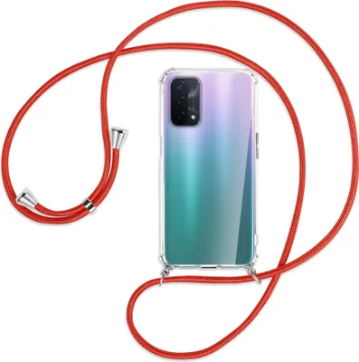 Produktbild von Handykette Backcover-Schutzhülle mit Band (Metall silberfarben) für Oppo A54 5G / A74 5G (CPH2197) - rot