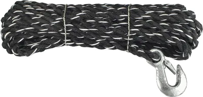Produktbild von CONNEX PP-Spiral-Mehrzweckseil 3-strängig, 14 mm × 10 m, weiß/schwarz, Haken