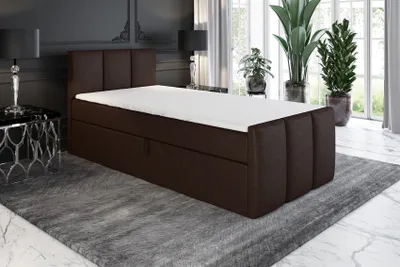 Produktbild von Boxspringbett, Jugendbett MOREN 80x200 (Links) mit Bettkästen, Bonell-Matratze und Topper. Farbe: Schwarz.