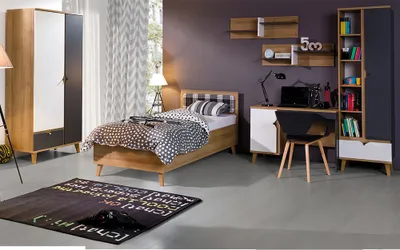 Produktbild von Jugendzimmer Komplett-Set MARIBOR-132 mit Bett 90x200 in Eiche mit graphit weiß
