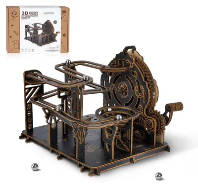 Immagine prodotto di Puzzle in legno 3D, set per costruire una pista a biglie meccanica, da assemblare, colore nero e oro