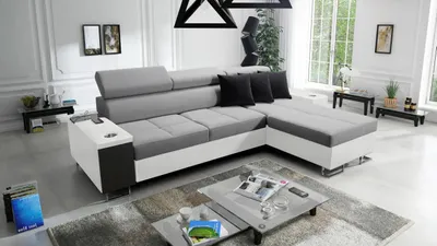 Produktbild von Kaiser Möbel Bequemes Ecksofa mit Schlaffunktion MORENA I MINI Kunstleder/Sawana Weiß/Grau Rechts