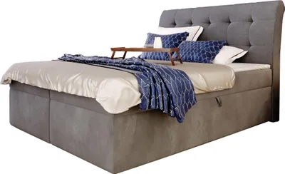 Produktbild von Boxbett 160 x 200 cm grau Stoffbezug mit 6 cm Topper - DIEGO - Die Möbelfundgrube