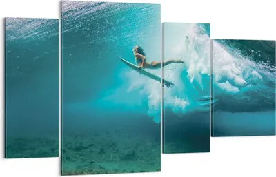 Produktbild von Bild auf Leinwand - Leinwandbild - 4 Teile - Surfen Unterwasser Frau - 120x70cm - Wand Bild - Wanddeko - Wandbilder - Leinwanddruck - Bilder - Wanddekoration - Leinwand bilder - DL120x70-4898