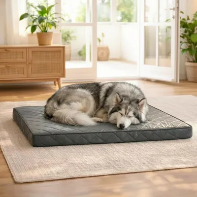 Produktbild von belviona Hundematratze orthopädisch, Memory-Foam Hundematte mit abnehmbarem Bezug, pflegeleicht & rutschfest, 118x80 cm, grau