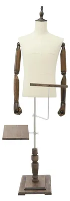 Image de Mannequin homme - Torse de couture réglable - Hauteur : 1,35 à 1,8 m - Bras amovibles - Support à chaussures à 180° - Beige