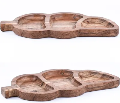Produktbild von Marrakesch 2er Set Ring Schale Servierschale aus Holz 35x15cm lang | Schmuckschale für Schminktisch | Schlüsselschale Nussschale Leaf modern als Tischdeko Deko Aesthetic