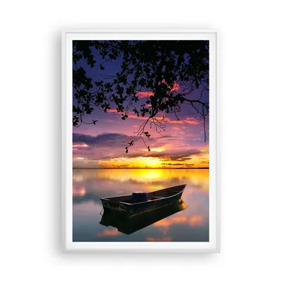Produktbild von Gerahmtes Poster - Weißer Rahmen - Boot Sonnenuntergang See Himmel - 70x100 cm - Wand Bild - Wanddeko - Wandbilder - Wandposter - Bilderrahmen - Bilder - Kunstdruck - Wandbild - P2WPA70x100-2967