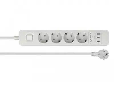 Produktbild von DELOCK Steckdosenleiste 4-fach mit USB Ladegerät weiß