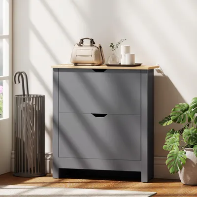 Produktbild von SUGIFT verstellbare Trennwand, Schuhschrank mit 2 Klappfächern, Schuhkipper, Dunkelgrau  |  bis Gr. 43  |  8-12 Paar  |  72 x 26 x 80 cm