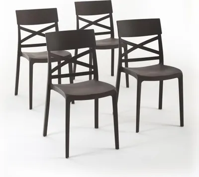 Immagine prodotto di set di 4 sedie impilabili in polipropilene con fibre di vetro per uso esterno e giardino, bar e ristorante, cucina design moderno - MARTINA - Mocha