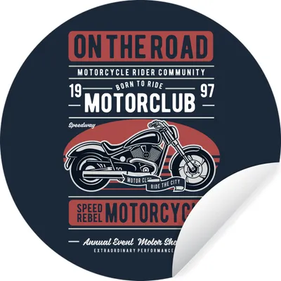 Produktbild von MuchoWow® Runde Wandtattoo - Wandsticker Tapete Aufkleber Motorrad - Retro - Zitat Ø 80 cm Selbstklebend und Repositionierbar - Wandaufkleber - Kreis - Mauerkreis - Wand Bilder - Wandsticker - Wohnzimmer Dekoration - Dekoration für die Wände - Aluminium - Babyzimmer