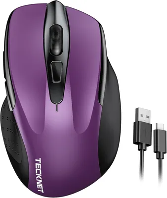 Produktbild von TECKNET Silent Kabellose Maus, Wiederaufladbar Funkmaus 4800 DPI, 2,4 GHz Optische Computer Maus für Laptop, PC, Mac, 6 Tasten