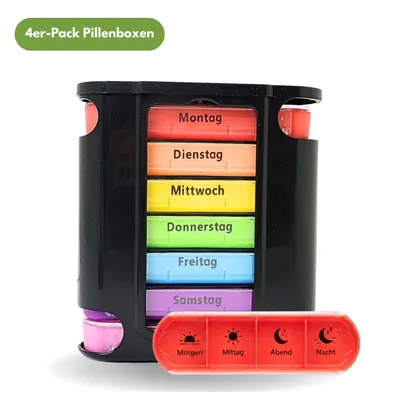 Produktbild von Frohbach 7 Tage Tablettenbox - Seniorenfreundliche Medikamentenbox 1 Woche, BPA Frei, für unterwegs & Zuhause, 4 Fächer pro Tag, Schwarz, 4 Stück