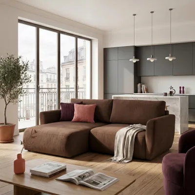 Produktbild von MUFFO Ecksofa BELLA L Links mit Schlaffunktion 140x205 Velours Rostbraun