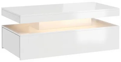 Immagine prodotto di Tavolino da salotto con illuminazione a LED, dotato di spazio contenitivo e 2 cassetti | Colore: bianco lucido | Dimensioni: 100x50x40 cm