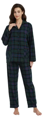 Produktbild von Damen Flanell Pyjama Set aus 100% Baumwolle - Lange Ärmel, Dunkelblau Karomuster