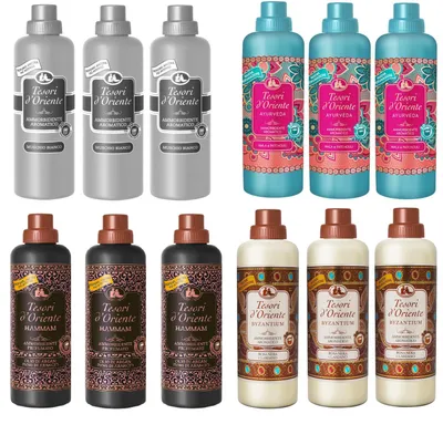Produktbild von Testpaket Tesori d'oriente weichspüler softener 3 Muschio Bianco , 3 Ayurveda, 3 Hammam, 3 Byzanthium 760ml