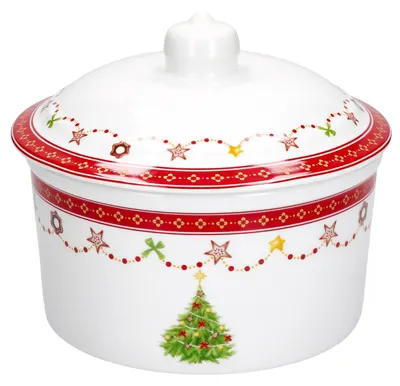 Image de Rêve de Noël Boîte à biscuits 960ml ronde en porcelaine Noël Boîte à biscuits