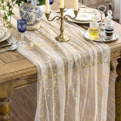 Obrázek produktu pro Běžec na stůl, třpytivý tyl, 70x300 cm, zlatá dekorace na stůl