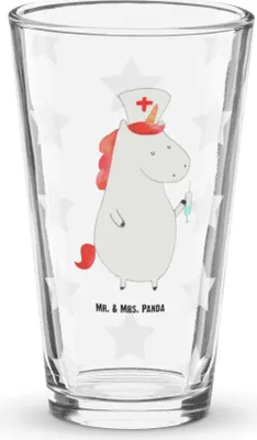 Produktbild von Mr. & Mrs. Panda Glas Einhorn Krankenschwester - Transparent - Geschenk, Shaker, Krankenpfleger, Unicorn, Ärztin, Krankenhaus, Cocktailglas, Tumbler, Trinkglas, Bierglas