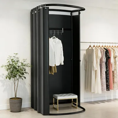 Productafbeelding van Draagbare Kleedkamer - Zwarte vloer staande kleedkamer - Kleding Winkel
