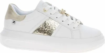 Produktbild von Rieker Damen Sneaker, Wechselfußbett, Glattleder, Textil, superleichte, flexible Kunststoffsohle, goldglänzende Details, Weiß, 43 EU
