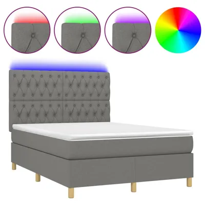 Immagine prodotto di vidaXL Letto a molle con materasso e LED in tessuto grigio scuro 140x200 cm