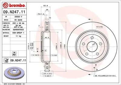 Produktbild von 2x BREMBO Bremsscheibe 09.N247.11 für JEEP GRAND CHEROKEE IV (WK WK2) 64mm