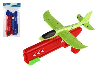 Obrázek produktu pro Letadlo vystřelovací pěnové s pistolí 26cm 2 barvy v sáčku