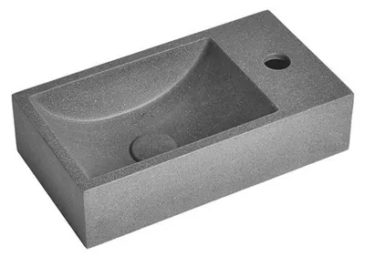 Productafbeelding van Sapho CREST R betonnen wastafel met overloop, 40x22 cm, zwart graniet