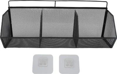 Zdjęcie produktu dla 3 Siatkowy wiszący kosz ścienny kątowy otwarty metalowy organizer do przechowywania w kuchni łazience pralni czarny czarny