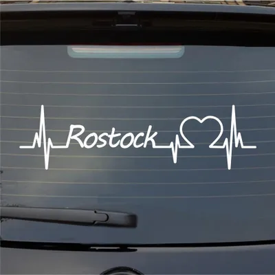 Produktbild von Heckscheibenaufkleber Rostock Herzschlag Puls Stadt Liebe 55x15 cm Weiss Glanz Auto Aufkleber Sticker
