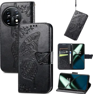 Produktbild von Mobigear Butterfly  OnePlus 11 Hülle Klapphülle Geldbörse - Schwarz