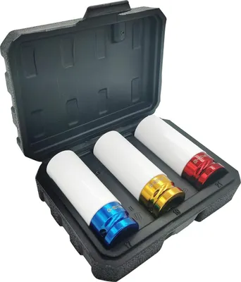 Produktbild von Satz mit 3 1/2"-Steckschlüsseln für 17, 19 und 21 mm Cr-Mo-Aluminiumfelgen – für Schlagschrauber – 78 mm lang