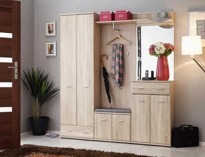Image de Porte-manteau d'entrée, meuble de rangement pour couloir, design moderne, en bois, armoire