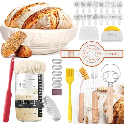 Produktbild von Runder Gärkorb für Brot 25 cm, Brotbackzubehör Set, zum Backen zu Hause