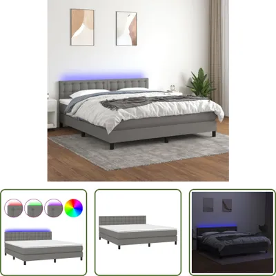 Produktbild von The Living Store Boxspringbett mit Matratze & LED Dunkelgrau 180x200 cm Stoff