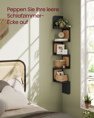 Produktbild von VASAGLE Eckregal, Wandregal 5 Ebenen, Schweberegal, Regal Wandmontage, Zickzack-Form, PVC-Rattan-Seitenplatten