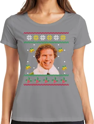 Produktbild von Buddy der Weihnachtself - Ugly Christmas Sweater Weihnachten Damen T-Shirt, Grau, XXL