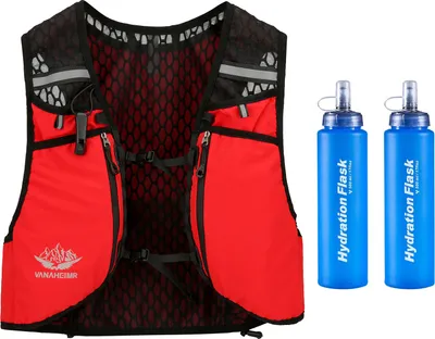 Zdjęcie produktu dla Kamizelka hydracyjna Vanaheimr z kieszeniami, regulowanymi paskami, unisex, kamizelka do biegania, kamizelka turystyczna, kamizelka rowerowa, czerwona, z workiem na wodę 0,5 l*2