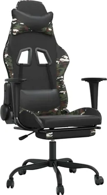 Produktbild von vidaXL Gamingstuhl mit Massage Fußstütze Schwarz Tarnfarben Kunstleder
