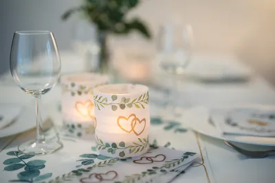 Produktbild von Windlicht Banderole für Kerzengläser Design Eukalyptus Herz - 12 Stück