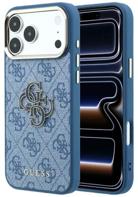 Image de Coque de protection pour iPhone 18 Pro Max / 17 Pro Max, Guess, modèle 4G Big Resin Logo, couleur bleue