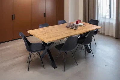 Produktbild von Esstisch Baumkante Holz-Optik Wildeiche 180 x 90 X-Gestell schwarz JOSY