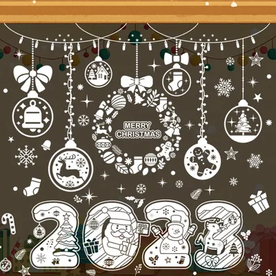 Produktbild von Fensterfolien Weihnachten 2 Sets, PVC-Statische Aufkleber Mit Rentier Schneemann Weihnachtsmann, Für Glasfenster Und Glattflächen
